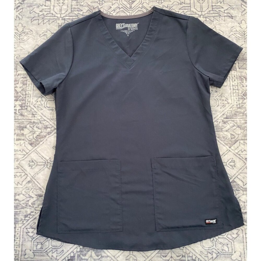 Greys Anatomy Barco Scrub Top Womens Small Gray‎ Short Sleeve V-Neck Pockets
